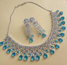 Aqua Blue CZ diamond Bridal Necklace Jewelry,Indian Pakistani wedding Jewelry,Mother of the Bride,Teardrop Crystal Necklace, Bridesmaid,Gift