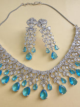 Aqua Blue CZ diamond Bridal Necklace Jewelry,Indian Pakistani wedding Jewelry,Mother of the Bride,Teardrop Crystal Necklace, Bridesmaid,Gift