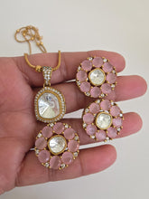 Pink Moissanite Uncut Polki Kundan chain Pendant Necklace/Gold Long necklace/Mala/Indian wedding, Pendant necklace, Bollywood Gift for her