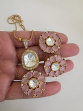 Pink Moissanite Uncut Polki Kundan chain Pendant Necklace/Gold Long necklace/Mala/Indian wedding, Pendant necklace, Bollywood Gift for her