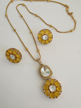 Yellow Moissanite Uncut Polki Kundan chain Pendant Necklace/Gold Long necklace/Mala/Indian wedding, Pendant necklace, Bollywood Gift for her
