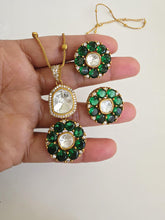 Green Moissanite Uncut Polki Kundan chain Pendant Necklace/Gold Long necklace/Mala/Indian wedding, Pendant necklace, Bollywood Gift for her
