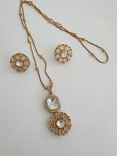Peach Moissanite Uncut Polki Kundan chain Pendant Necklace/Gold Long necklace/Mala/Indian wedding, Pendant necklace, Bollywood Gift for her