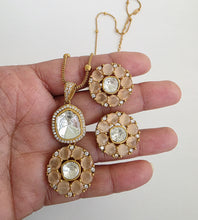 Peach Moissanite Uncut Polki Kundan chain Pendant Necklace/Gold Long necklace/Mala/Indian wedding, Pendant necklace, Bollywood Gift for her
