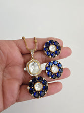Blue Moissanite Uncut Polki Kundan chain Pendant Necklace/Gold Long necklace/Mala/Indian wedding, Pendant necklace, Bollywood Gift for her