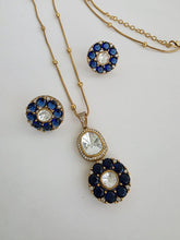 Blue Moissanite Uncut Polki Kundan chain Pendant Necklace/Gold Long necklace/Mala/Indian wedding, Pendant necklace, Bollywood Gift for her
