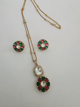 RubyGreen Moissanite Uncut Polki Kundan chain Pendant Necklace/Gold Long necklace/Mala/Indian wedding,Pendant necklaceBollywoodGift for her