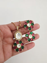 RubyGreen Moissanite Uncut Polki Kundan chain Pendant Necklace/Gold Long necklace/Mala/Indian wedding,Pendant necklaceBollywoodGift for her