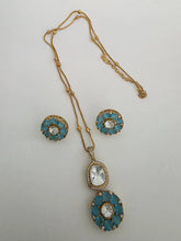 Blue Moissanite Uncut Polki Kundan chain Pendant Necklace/Gold Long necklace/Mala/Indian wedding, Pendant necklace, Bollywood Gift for her
