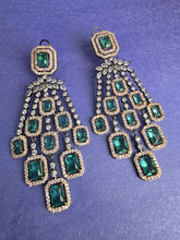 Rama Green Rose Black Plated American Diamond earrings/Pakistani,Bollywood Jewelry/CZ earrings/AD earrings/Statement earrings/Gift for her