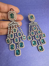 Rama Green Rose Black Plated American Diamond earrings/Pakistani,Bollywood Jewelry/CZ earrings/AD earrings/Statement earrings/Gift for her