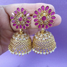 Ruby Gold Polki Stone Jhumka, Gold-plated Dangler Earrings/Brass Jhumkas/Ethnic earrings/Trendy earrings/Statement earrings