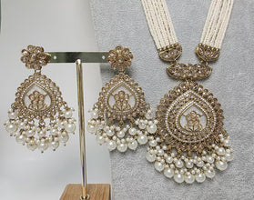 Pearl Long Antique Polki Necklace/Indian Long Necklace/Pakistani Necklace\ Mala/Indian Jewelry/Punjabi Jewelry/Indian Wedding/Rani Haar