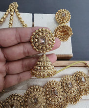 One Gram Antique Gold Choker Necklace/Punjabi necklace with Jhumka, Tikka, and Passa /Wedding necklace/Gold Necklace/Indian necklace