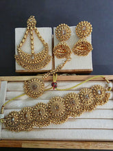 One Gram Antique Gold Choker Necklace/Punjabi necklace with Jhumka, Tikka, and Passa /Wedding necklace/Gold Necklace/Indian necklace