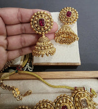 Ruby One Gram Antique Gold Choker Necklace/Punjabi necklace with Jhumka, Tikka, and Passa /Wedding necklace/Gold Necklace/Indian necklace