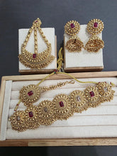 Ruby One Gram Antique Gold Choker Necklace/Punjabi necklace with Jhumka, Tikka, and Passa /Wedding necklace/Gold Necklace/Indian necklace