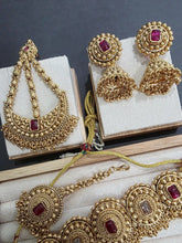 Ruby One Gram Antique Gold Choker Necklace/Punjabi necklace with Jhumka, Tikka, and Passa /Wedding necklace/Gold Necklace/Indian necklace