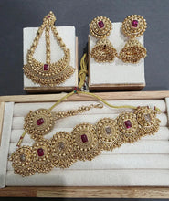Ruby One Gram Antique Gold Choker Necklace/Punjabi necklace with Jhumka, Tikka, and Passa /Wedding necklace/Gold Necklace/Indian necklace