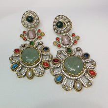Sabyasachi-inspired Natural stones and CZ earrings, Victorian earrings, designer earrings, Sabhya Earrings, statement long earrings