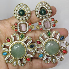 Sabyasachi-inspired Natural stones and CZ earrings, Victorian earrings, designer earrings, Sabhya Earrings, statement long earrings