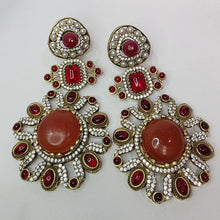 Sabyasachi-inspired Natural stones and CZ earrings, Victorian earrings, designer earrings, Sabhya Earrings, statement long earrings