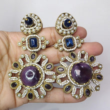 Sabyasachi-inspired Natural stones and CZ earrings, Victorian earrings, designer earrings, Sabhya Earrings, statement long earrings