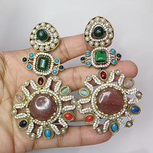 Sabyasachi-inspired Natural stones and CZ earrings, Victorian earrings, designer earrings, Sabhya Earrings, statement long earrings