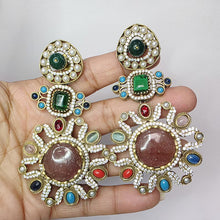 Sabyasachi-inspired Natural stones and CZ earrings, Victorian earrings, designer earrings, Sabhya Earrings, statement long earrings