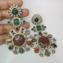 Sabyasachi-inspired Natural stones and CZ earrings, Victorian earrings, designer earrings, Sabhya Earrings, statement long earrings