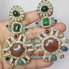 Sabyasachi-inspired Natural stones and CZ earrings, Victorian earrings, designer earrings, Sabhya Earrings, statement long earrings