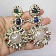 Sabyasachi-inspired Natural stones and CZ earrings, Victorian earrings, designer earrings, Sabhya Earrings, statement long earrings