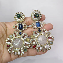 Sabyasachi-inspired Natural stones and CZ earrings, Victorian earrings, designer earrings, Sabhya Earrings, statement long earrings