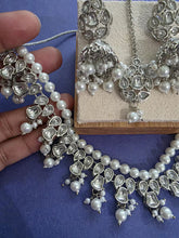 Silver Pearl Kundan necklace set/Statement necklace/Indian Jewelry/Pakistani Jewelry set/Wedding necklace/Bridal necklace
