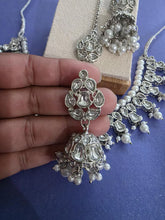 Silver Pearl Kundan necklace set/Statement necklace/Indian Jewelry/Pakistani Jewelry set/Wedding necklace/Bridal necklace