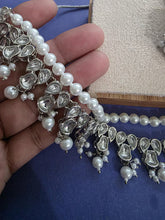 Silver Pearl Kundan necklace set/Statement necklace/Indian Jewelry/Pakistani Jewelry set/Wedding necklace/Bridal necklace
