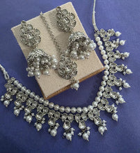 Silver Pearl Kundan necklace set/Statement necklace/Indian Jewelry/Pakistani Jewelry set/Wedding necklace/Bridal necklace