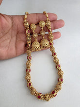 Ruby Antique Matar Mala Necklace With Gold Plating\ Antique Gold Long Necklace/Indian Necklace/South Indian Necklace/Long Necklace