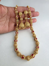 Ruby Antique Matar Mala Necklace With Gold Plating\ Antique Gold Long Necklace/Indian Necklace/South Indian Necklace/Long Necklace