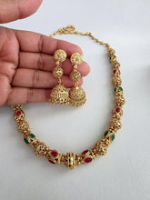 Ruby Green Antique Matar Mala Necklace With Gold Plating\ Antique Gold Long Necklace/Indian Necklace/South Indian Necklace/Long Necklace