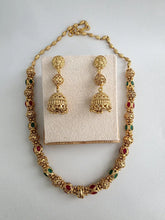 Ruby Green Antique Matar Mala Necklace With Gold Plating\ Antique Gold Long Necklace/Indian Necklace/South Indian Necklace/Long Necklace