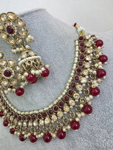 Maroon Red Shadow Stone Kundan Necklace Set/ Bollywood Jewelry/ Indian jewelry/ Pakistani necklace/Punjabi/bridal necklace/Indian wedding