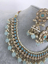 Aqua Blue Shadow Stone Kundan Necklace Set/ Bollywood Jewelry/ Indian jewelry/ Pakistani necklace/Punjabi/bridal necklace/Indian wedding