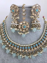 Aqua Blue Shadow Stone Kundan Necklace Set/ Bollywood Jewelry/ Indian jewelry/ Pakistani necklace/Punjabi/bridal necklace/Indian wedding