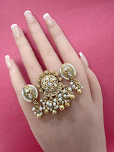 Antique Gold Double Finger Kundan heritage Ring/Adjustable Ring/Indian Ring/ Pakistani Jewelry/ Indian Jewelry/Indian Wedding