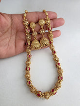 Ruby Antique Matar Mala Necklace With Gold Plating\ Antique Gold Long Necklace/Indian Necklace/South Indian Necklace/Long Necklace