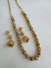 Green Antique Matar Mala Necklace With Gold Plating\ Antique Gold Long Necklace/Indian Necklace/South Indian Necklace/Long Necklace