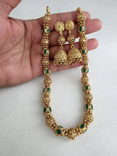 Green Antique Matar Mala Necklace With Gold Plating\ Antique Gold Long Necklace/Indian Necklace/South Indian Necklace/Long Necklace