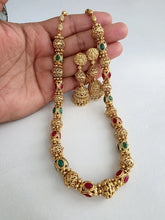 Ruby Green Antique Matar Mala Necklace With Gold Plating\ Antique Gold Long Necklace/Indian Necklace/South Indian Necklace/Long Necklace
