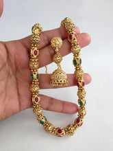 Ruby Green Antique Matar Mala Necklace With Gold Plating\ Antique Gold Long Necklace/Indian Necklace/South Indian Necklace/Long Necklace